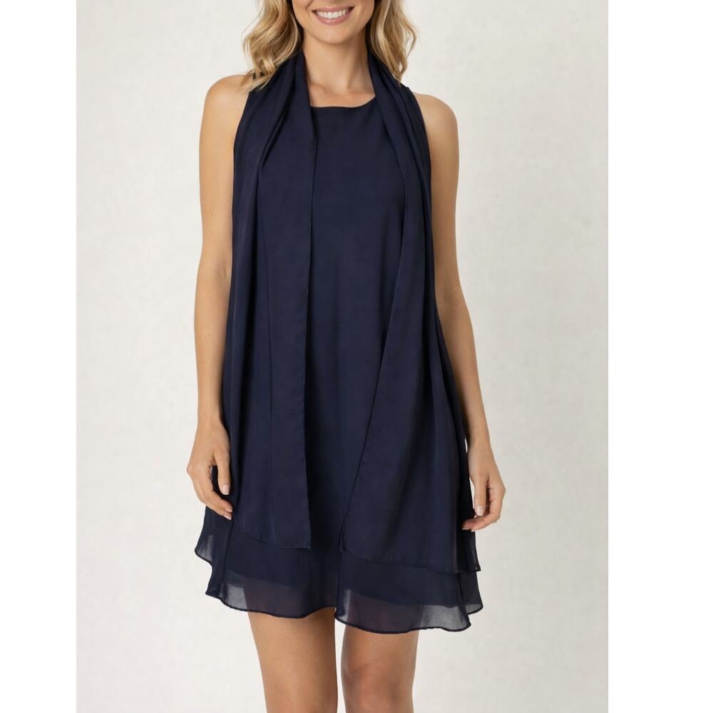 Alyn Paige Navy Layered Scarf Dress – Women’s Size 7/8, EUC, Polyester